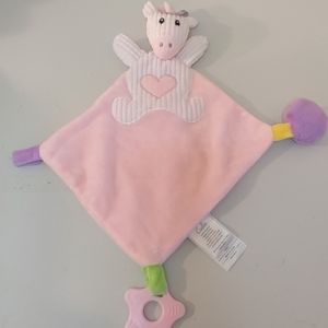Cudlie Unicorn Lovey Security Blanket Pacifier Holder Teether Pink Soft Toy